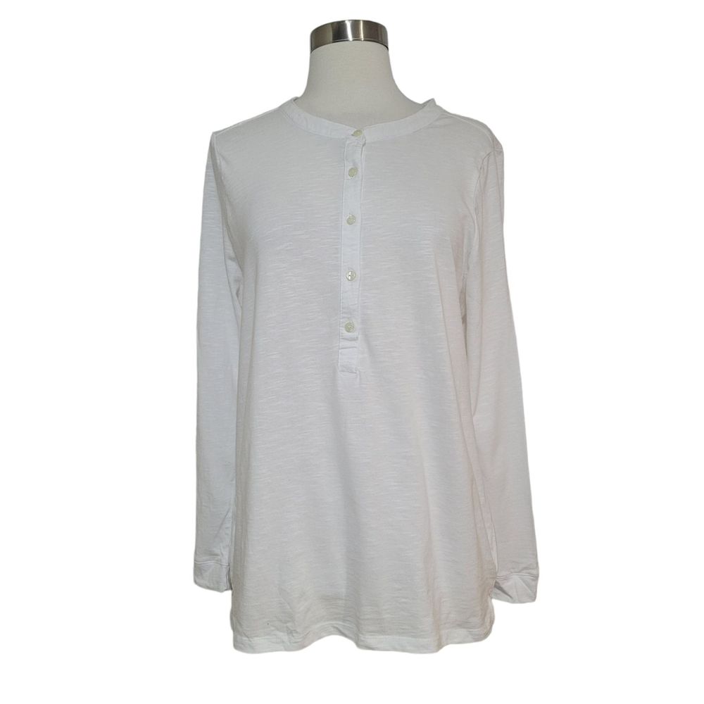 NWOT Style & Co. White Henley Round Neck Solid Cotton T-Shirt Size Large
